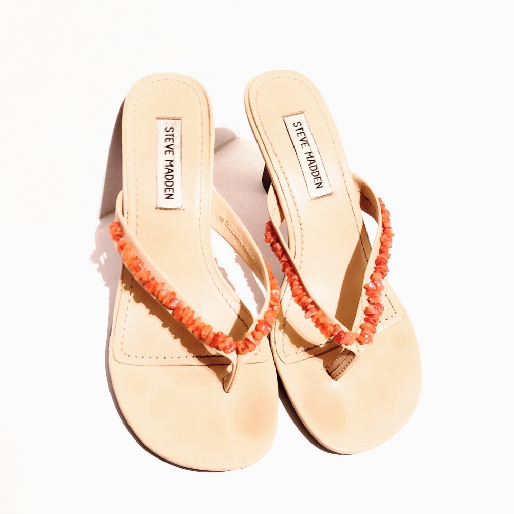 3/$25 Steve Madden Leather Gemm Coral Heel Sandals - Picture 1 of 3
